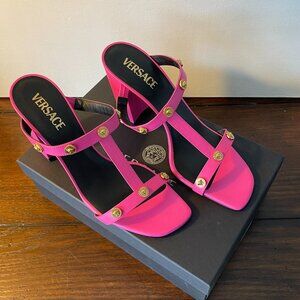 Versace DST671OS Women's Pink High Heel Leather Sandals Pumps Shoes 36.5